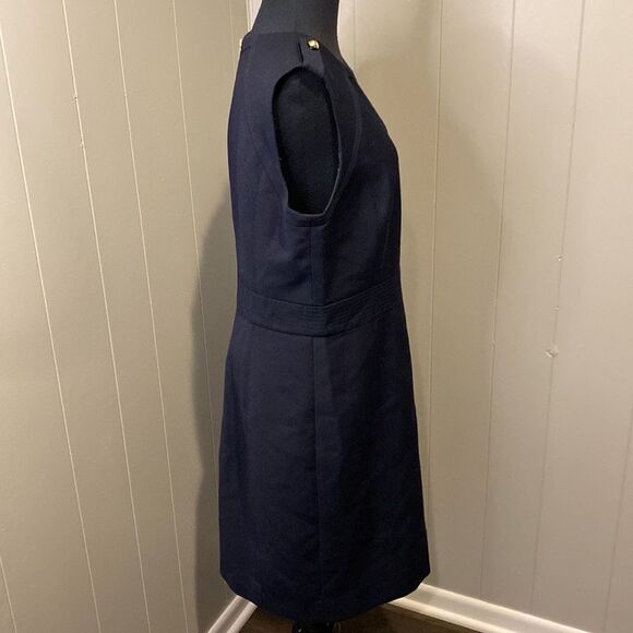 Tory Burch 10 Wool Blend Evelina Sheath Dress Navy Blue Gold Detail - Picture 4 of 8